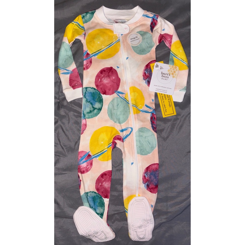 NEW Burt's Bees Baby Girl Outerspae Organic Cotton Snug Fit Footed Sleeper, 12mo